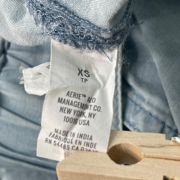 Aerie Chambray Paper Bag Lyocell Camp Shorts XS High Waist Belted Cuffed Blue - Picture 4 of 10